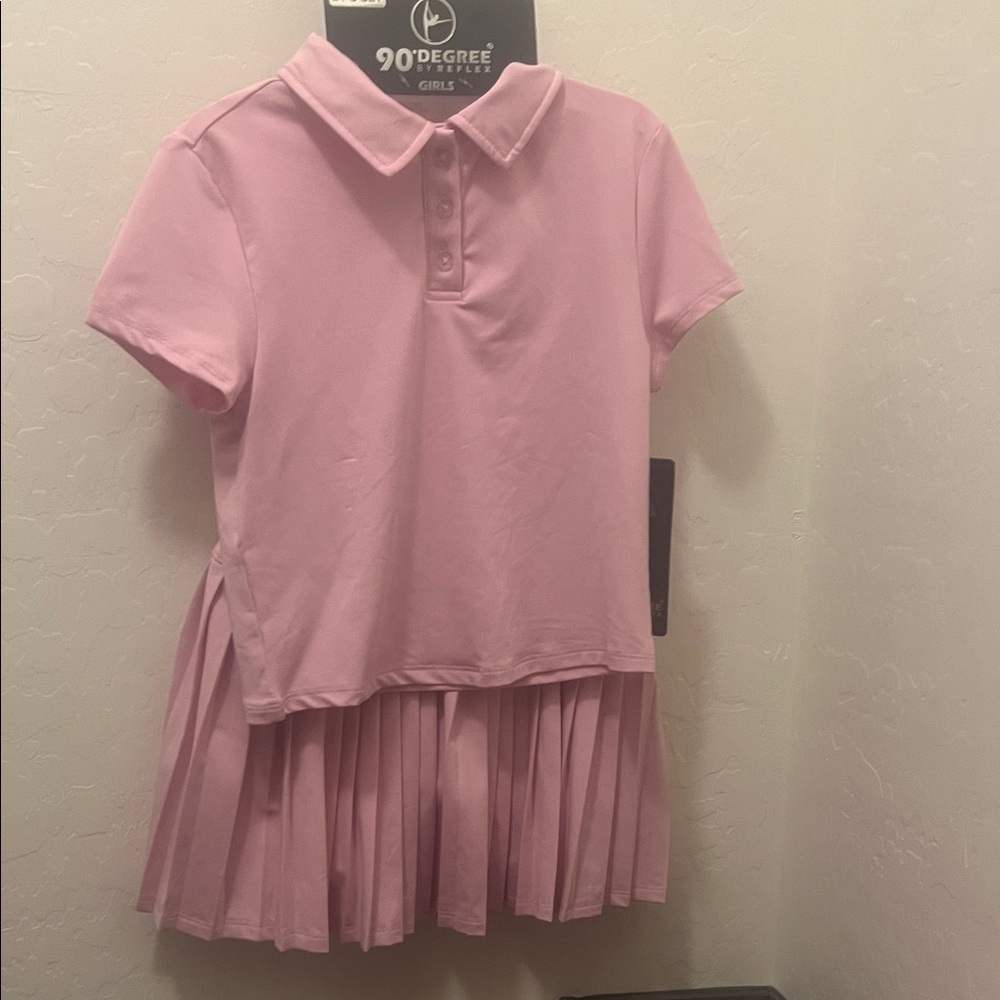 90 Degree By Reflex Kids' Pink Polo with Pleated Hem Skirt